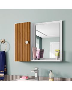 Espelheira e Armário Superior Gênova Branco/ripado