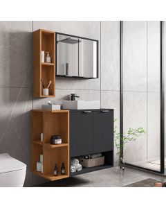 Gabinete com Cuba e Espelheira Ibiza Preto Fosco/naturalle