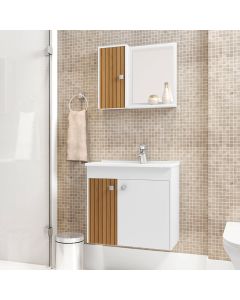 Gabinete para Banheiro com Cuba e Espelheira Munique Branco/ripado