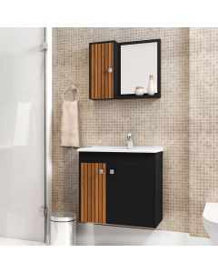 Gabinete para Banheiro com Cuba e Espelheira Munique Preto Fosco/ripado