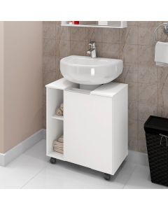 Gabinete para Banheiro Pequin 1 Porta e Prateleira com Rodízios Branco