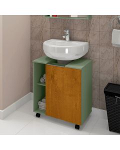 Gabinete para Banheiro Pequin 1 Porta e Prateleira com Rodízios Pistache/naturalle