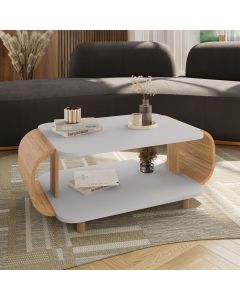 Mesa de Centro Decorativa Floripa com Pés de Madeira Maciça Off-white/Cinamomo