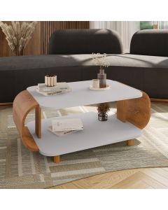 Mesa de Centro Decorativa Floripa com Pés de Madeira Maciça Off-white/Naturalle