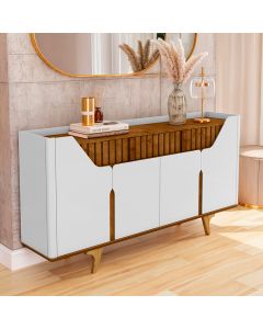 Aparador Buffet Danubio 4 Portas 2 Gavetas Pé Madeira Maciça Off-white/cinamomo