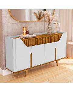 Aparador Buffet Danubio 4 Portas 2 Gavetas Pé Madeira Maciça Off-white/naturalle