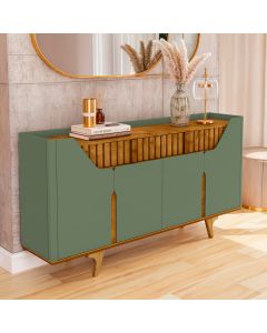 Aparador Buffet Danubio 4 Portas 2 Gavetas Pé Madeira Maciça Pistache/naturalle
