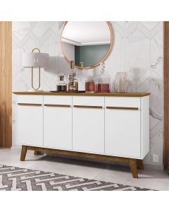 Aparador Buffet Opala 4 Portas com Pés de Madeira Maciça Cinamomo/branco