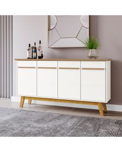 Aparador Buffet Opala 4 Portas com P&eacute;s de Madeira Maci&ccedil;a Cinamomo/branco