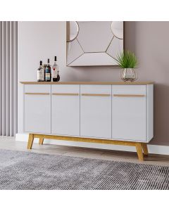 Aparador Buffet Opala 4 Portas com P&eacute;s de Madeira Maci&ccedil;a Cinamomo/off-white