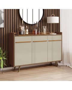 Aparador Buffet Quartzo 3 Portas com Pés de Madeira Maciça Cinamomo/off-white