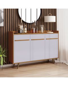 Aparador Buffet Quartzo 3 Portas com Pés de Madeira Maciça Naturalle/off-white