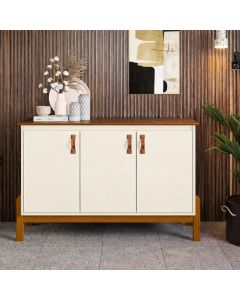 Buffet Sonetto 3 Portas Aparador Balcão Cantinho Café Sala Jantar Pés Madeira Maciça Offwhite/freijó