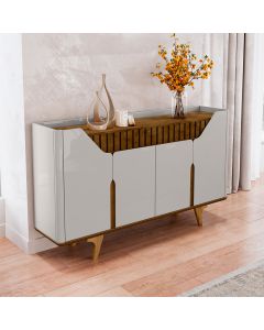 Aparador Buffet Tamisa com 4 Portas e Pé Madeira Maciça Off-white/cinamomo