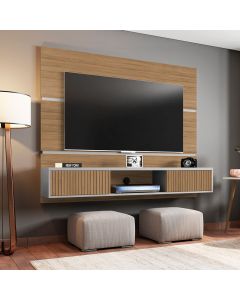 Painel Sala Âmbar para Tv até 65 Polegadas 2 Portas Cinamomo/off-white/ripado