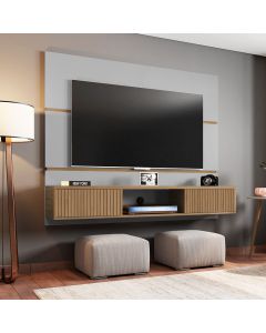 Painel Sala Âmbar para Tv até 65 Polegadas 2 Portas Off-white/cinamomo/ripado