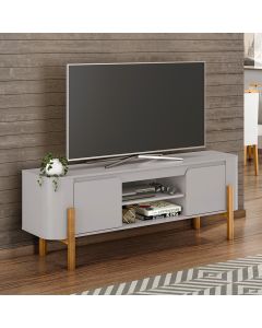 Rack Sala Camburi para Tv 65 Polegadas Pés em Madeira Maciça Off-white