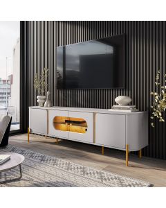 Rack Sala Juquehy para Tv até 75 Polegadas com Led Bordas Arredondadas Off-white/cinamomo