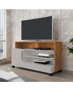 Rack Sala Pipa Tv 48 Polegadas com 1 Porta e Pés Madeira Maciça Off-white/naturalle