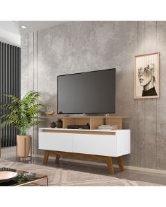 Rack Sala Rubi 1.2 para Tv at&eacute; 50 2 Portas P&eacute; Madeira Macica Cinamomo/branco