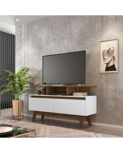 Rack Sala Rubi 1.2 para Tv até 50 2 Portas Pé Madeira Macica Cinamomo/branco