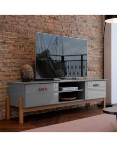 Rack Bancada Tv 60 Pol Retrô 1.60m Sonetto Pés Palito Madeira Maciça - Cinza