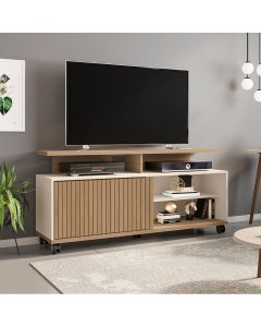 Rack Topázio para Tv até 52 Polegadas com 5 Rodízios Móveis Cinamomo/off-white/ripado