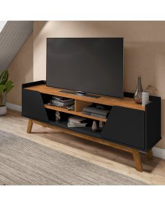 Rack Sala Turim para Tv até 65 Polegadas com Pés Madeira Preto Fosco/naturalle